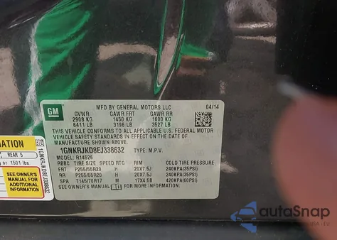 2014 Chevrolet Traverse Ltz from USA, damaged, VIN 1GNKRJKD8EJ338632